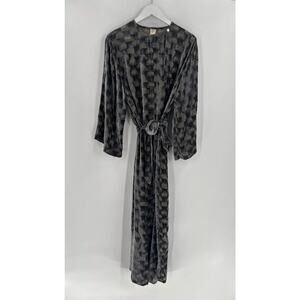Ann Gish Vintage Robe Womens Small Gray Velvet 100% Silk Belted Maxi Pearl